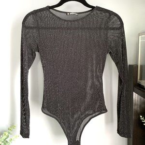 SHEIN Sheer Glitter Bodysuit (Black) S